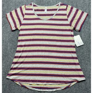 LulaRoe Classic T-Shirt Womens L Multicolor Striped Round Neck Short Sleeve New
